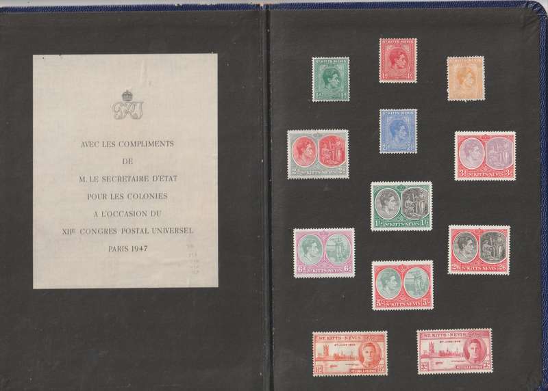 St KITTS NEVIS 1947 UPU Presentation folder with KGVI stamps, very fine