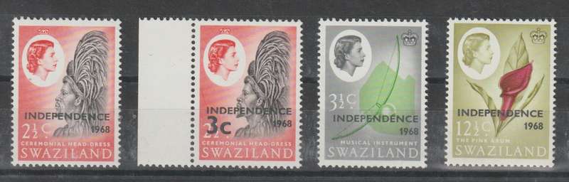 Swaziland 1968 Definitive 2 1/2c, 3c on 2 1/2c, 3c & 12 1/2c inverted watermark unmounted mint