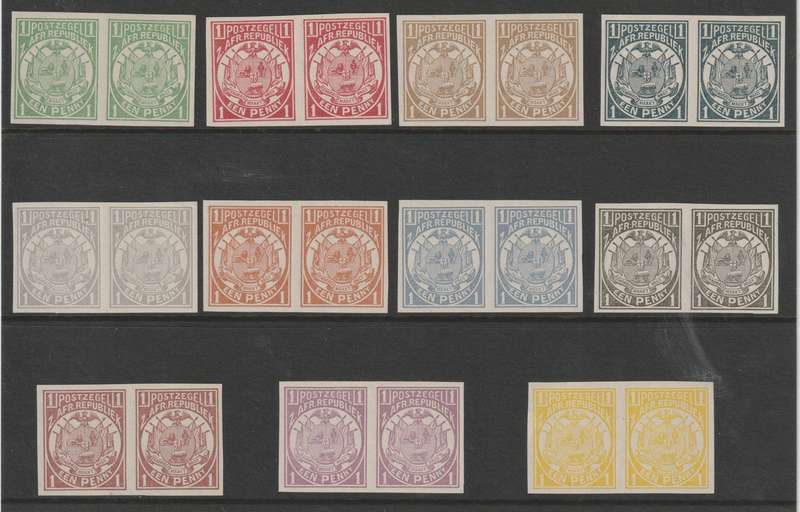 Transvaal 1885 Vurtheim 1d imperforate colour trial pairs x11 different very fine