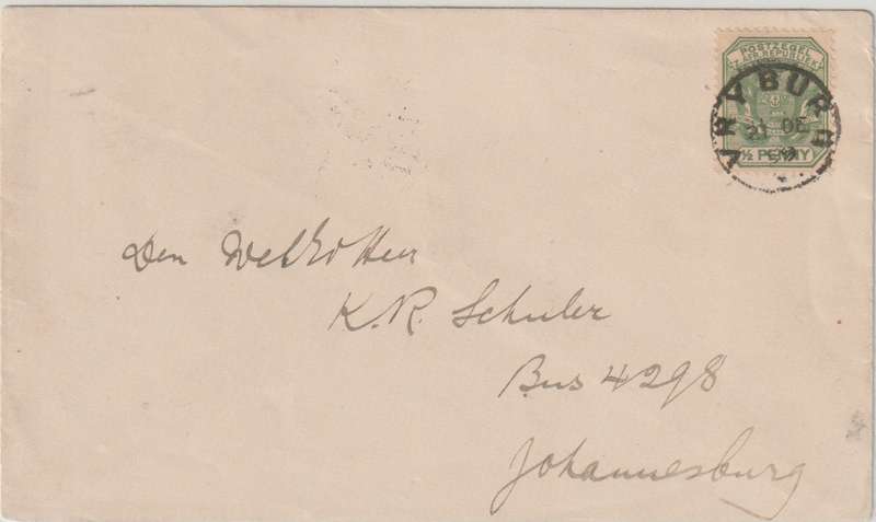 Cape of Good Hope Vryburg 1899 Boer occupation Transvaal 1/2d on cover to Johannesburg
