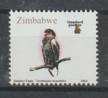 Zimbabwe 2000 Definitive ($100) Bateleur double black and downwards shift 'Standard Postage'