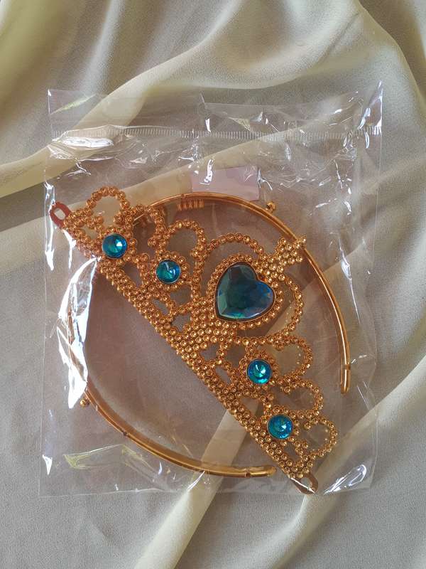 Golden Plastic Crown - Blue Rhinestones