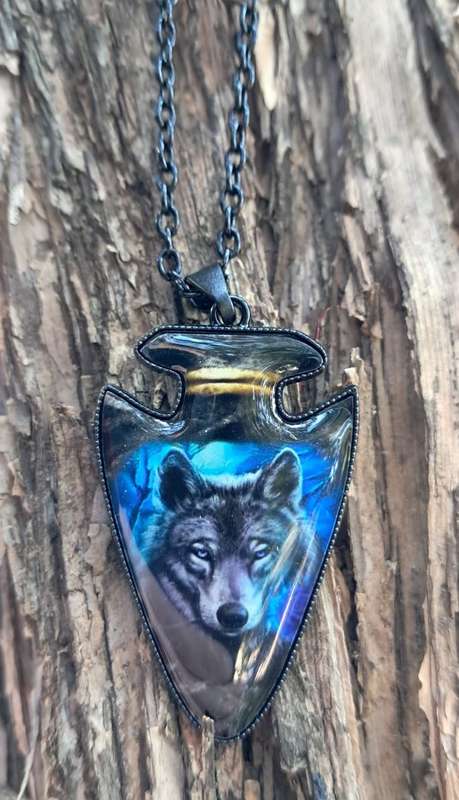 Wolfhead Pendant Necklace on Black Chain