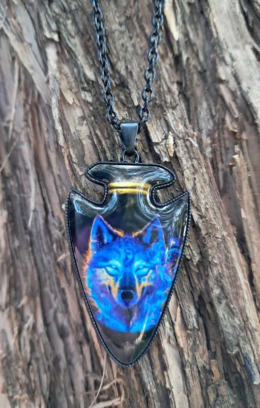 Wolfhead Pendant Necklace on Black Chain