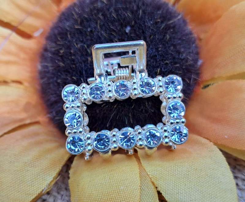 Metal Hair Clip - Small, Diamante Rectangular