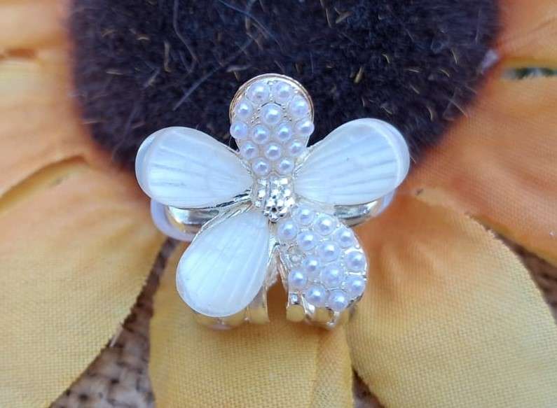 Metal Hair Clip - Small, Mini Faux Pearl Flower