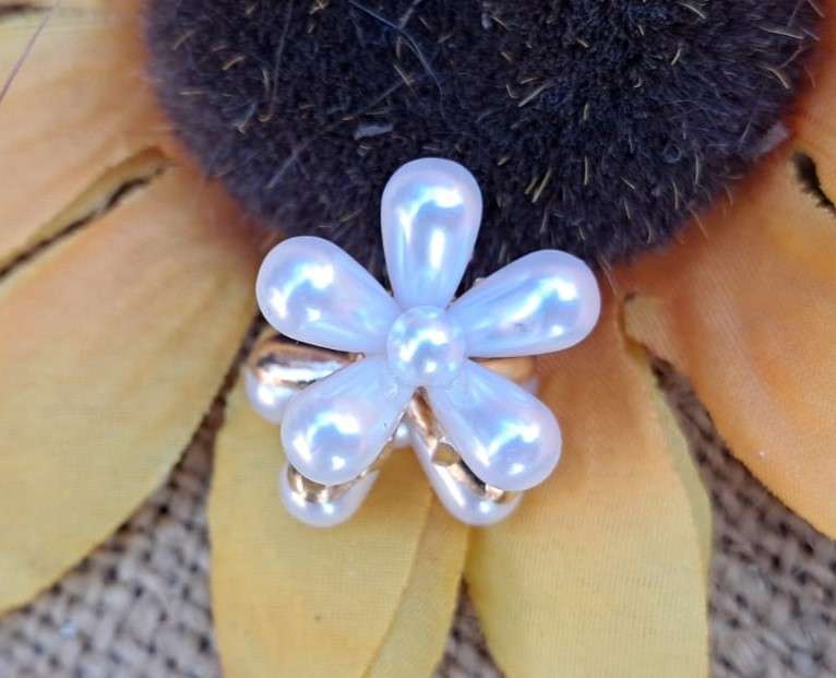 Metal Hair Clip - Small, Faux Pearl Flower