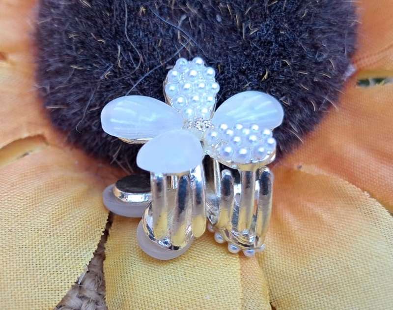 Metal Hair Clip - Small, Mini Faux Pearl Flower