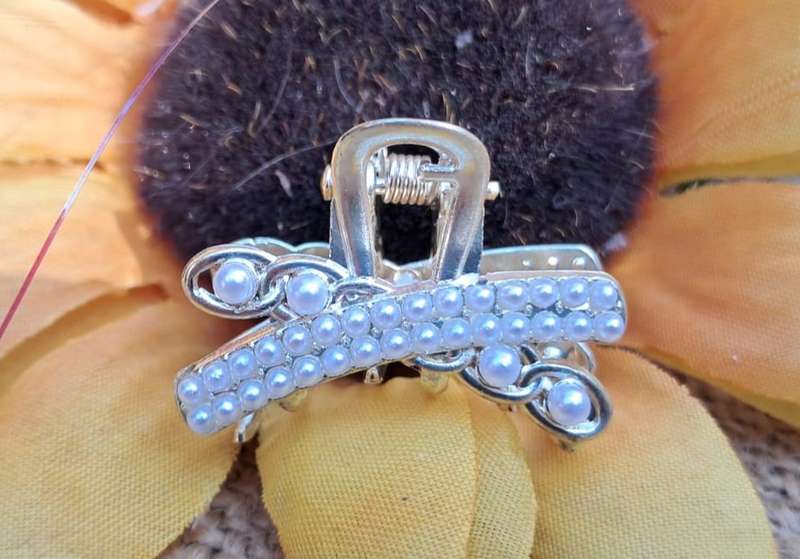 Metal Hair Clip - Small, Pearl Crossover
