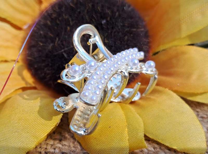 Metal Hair Clip - Small, Pearl Crossover
