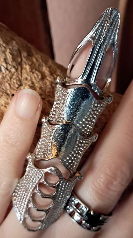 Silver Metal Full Finger Armour Ring