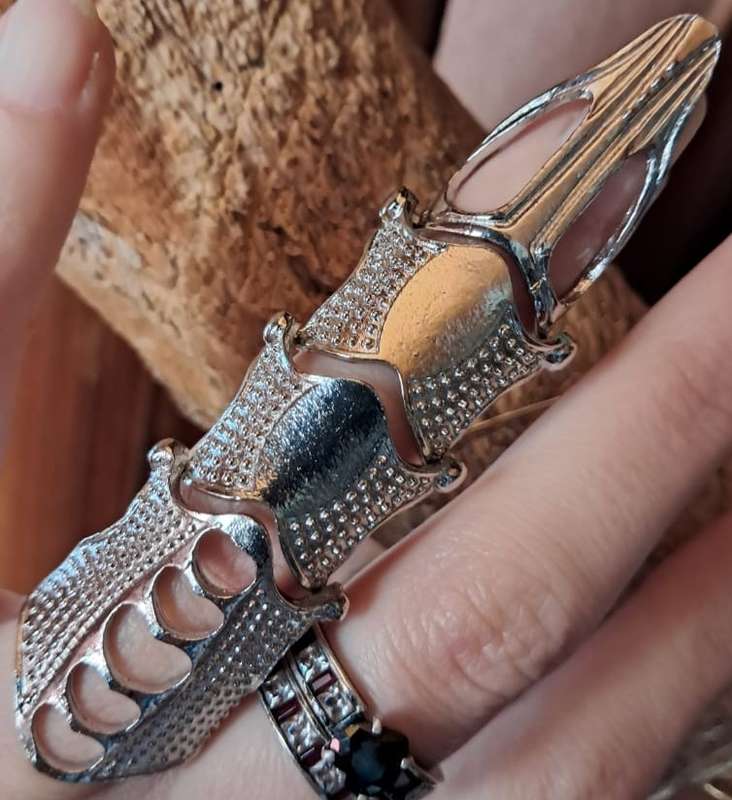 Silver Metal Full Finger Armour Ring