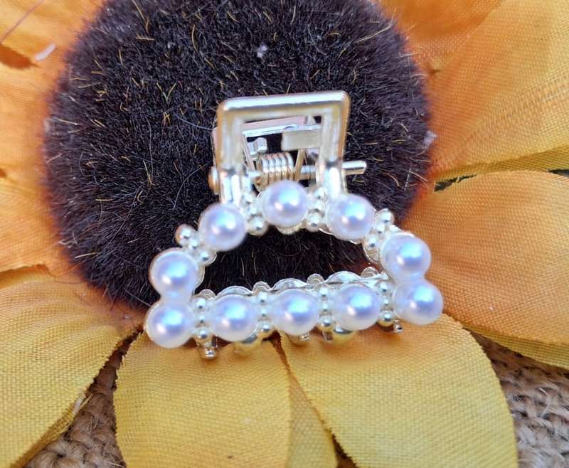 Metal Hair Clip - Small, Faux Pearl Half-circle