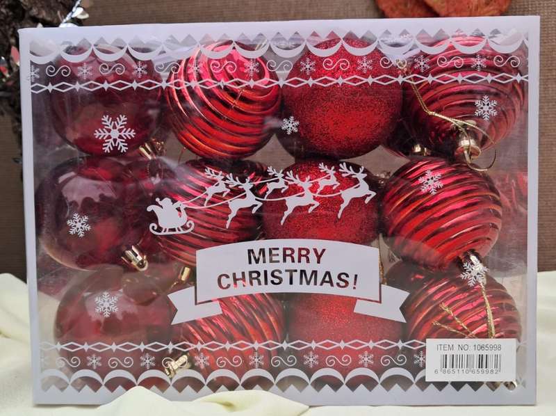 Christmas Decorations Baubles 24pc Red Assortment