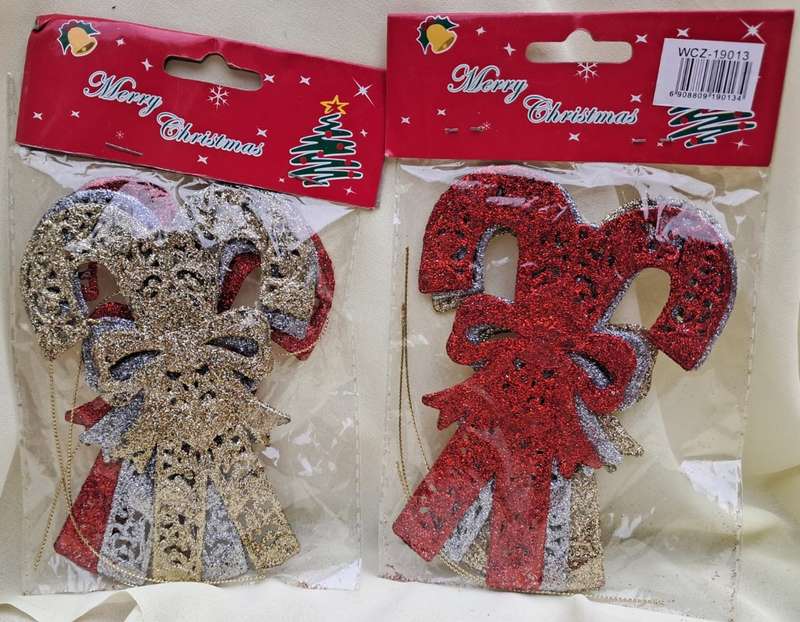Christmas Decorations Hanging Glitter Candy Canes 3pc