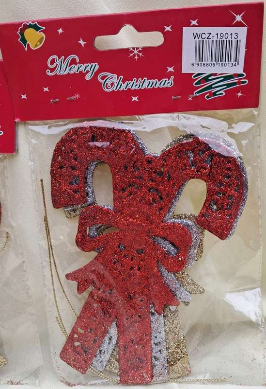 Christmas Decorations Hanging Glitter Candy Canes 3pc