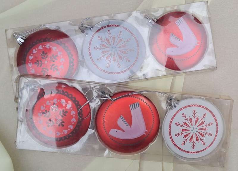 Christmas Decorations Flat Baubles Assorted 3pc - NOS