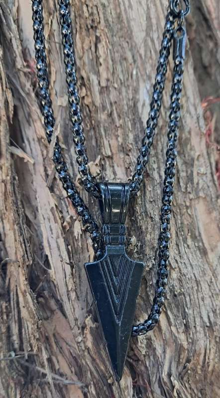 Arrowhead Pendant Necklace on Black Chain