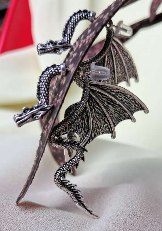 Metal Silver Dragon Detachable Dangle Earrings