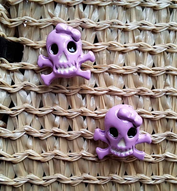 Colourful Metal Skull Stud Earrings - Lilac