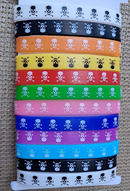 12mm Rubber Bracelet with Skull Print - Assorted Colours EACH