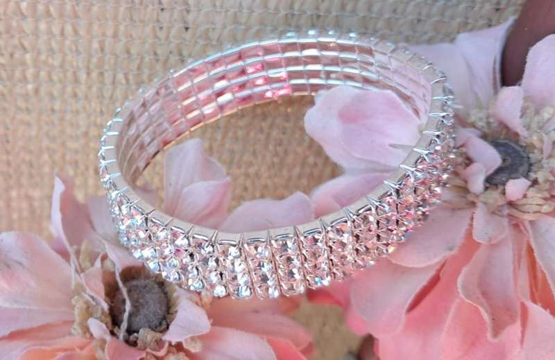 Gorgeous Diamante Fashion Bracelet - Four Row Silver
