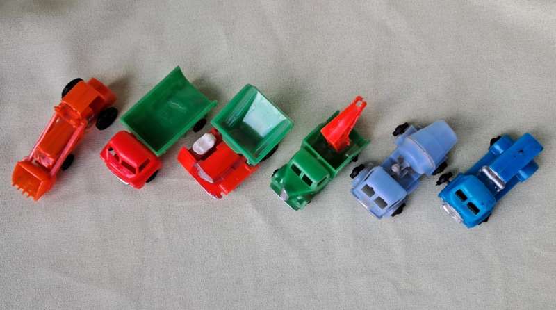 Plastic Construction Vehicles 6pc Lot (Hong Kong, old)