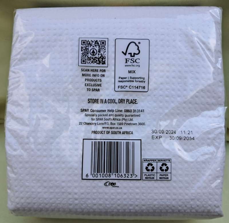 Spar Serviettes Single Ply White 50pc