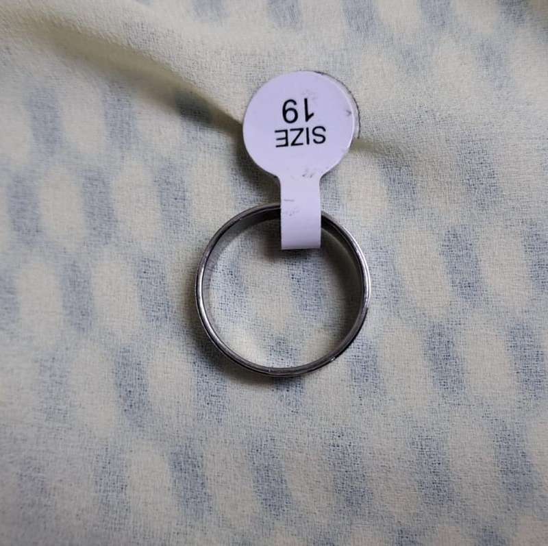 Silver Stainless Steel Ring Size 19 Stepped Edges