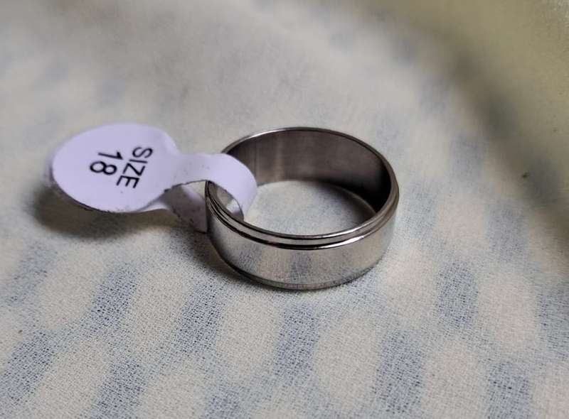 Silver Stainless Steel Ring Size 18 Stepped Edges