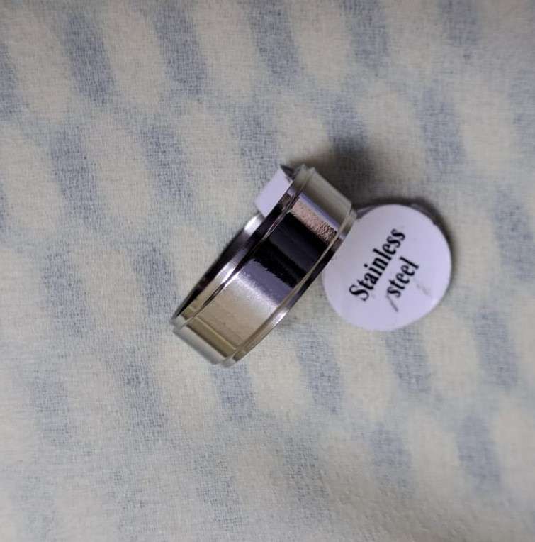 Silver Stainless Steel Ring Size 19 Stepped Edges