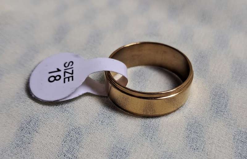 Gold Stainless Steel Ring Size 18 Stepped Edges