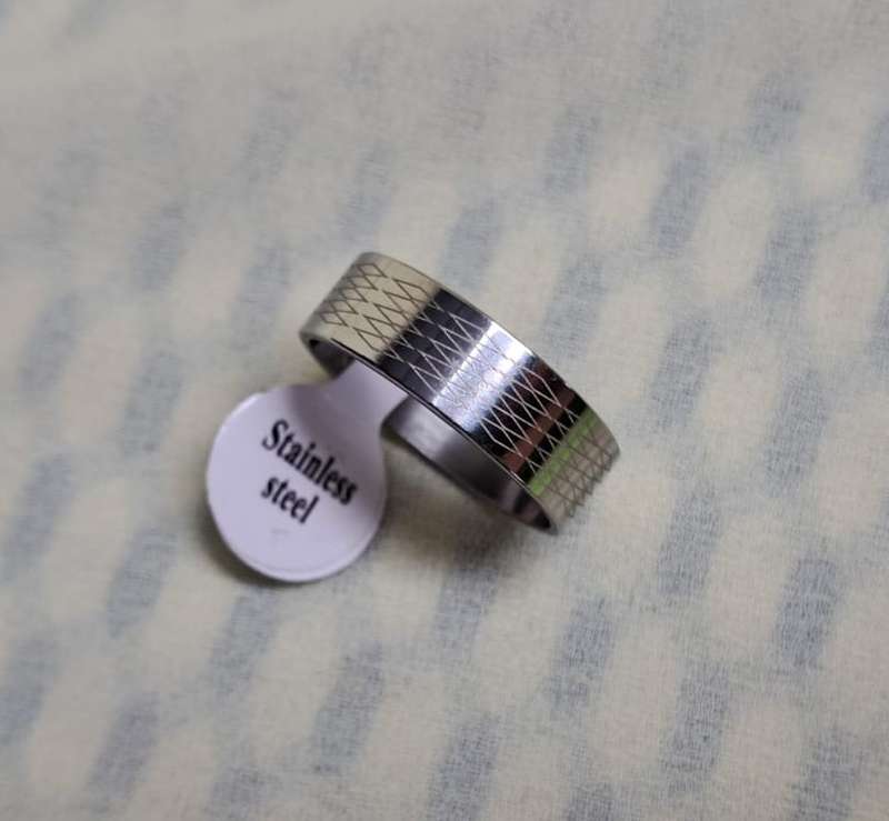 Silver Stainless Steel Ring Size 21 Diamond Pattern