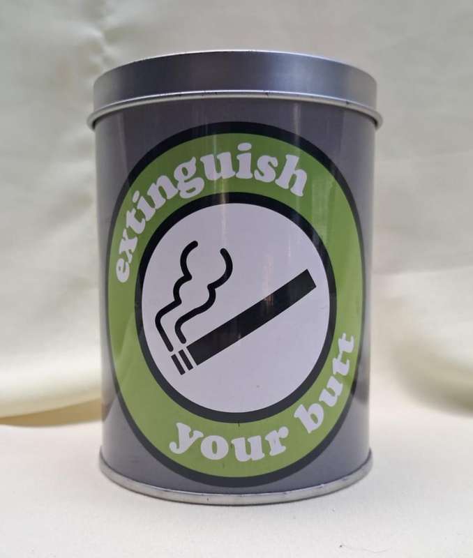 Novelty Tin Ashtray Cigarette butt holder 'Extinguish your butt'