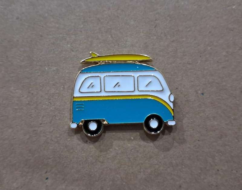 Enamel Metal Pin Badge VW Bus Surfboard