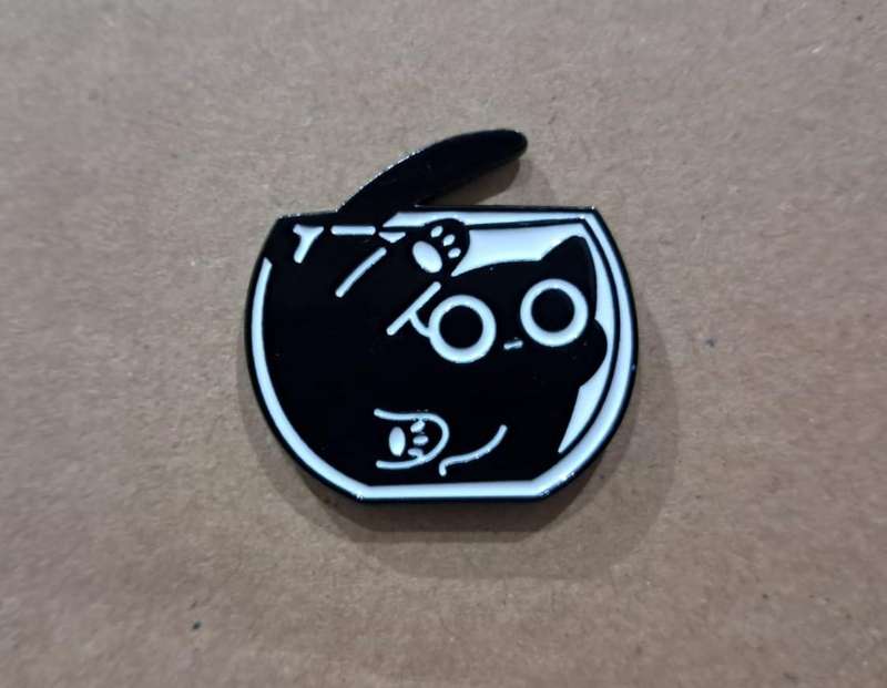 Enamel Metal Pin Badge Black Cat in Bowl
