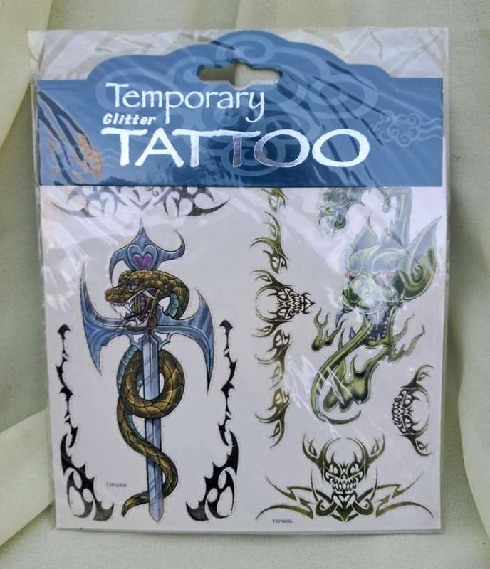 Temporary Glitter Tattoo Snake Sword NOS