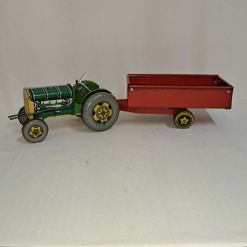 Tin Tinplate Tractor and Trailer - Made in England