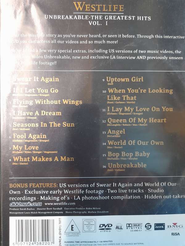 DVD: Westlife - Unbreakable - The Greatest Hits Vol.1