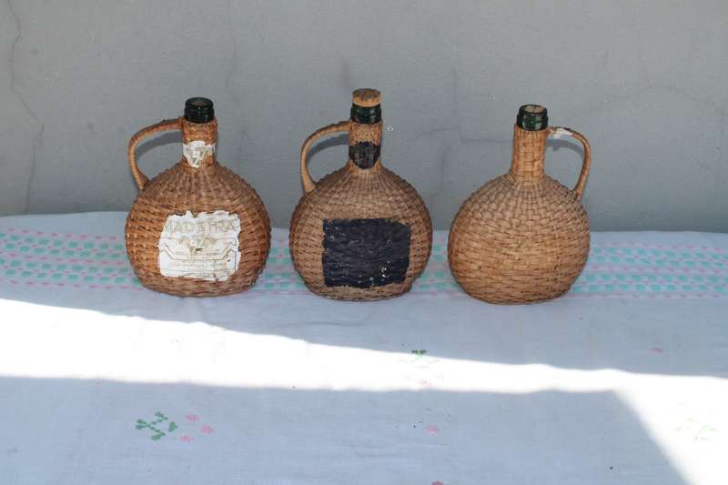 3 Vintage Basket Weave Bottles