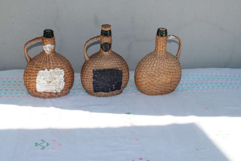 3 Vintage Basket Weave Bottles