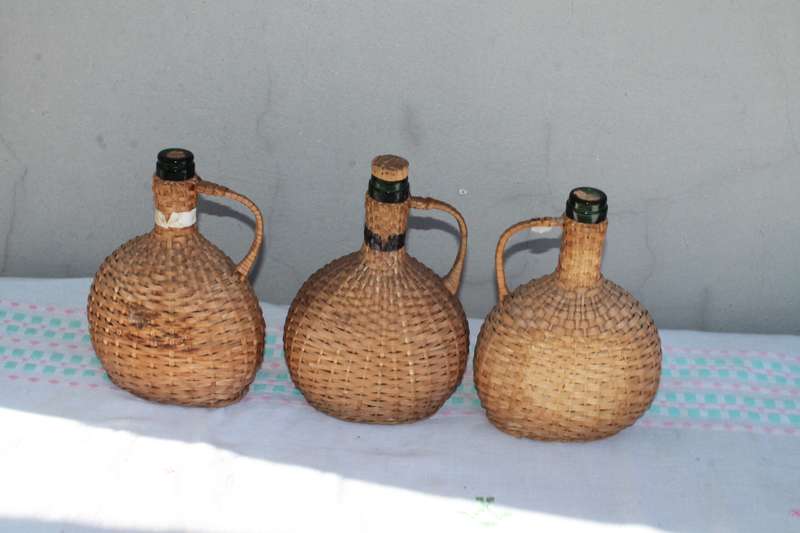 3 Vintage Basket Weave Bottles