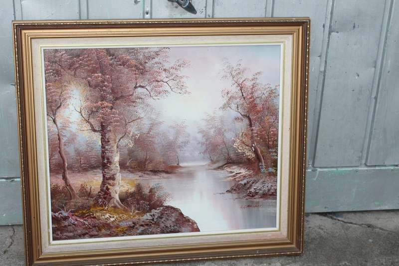 Framed Oil River and Trees