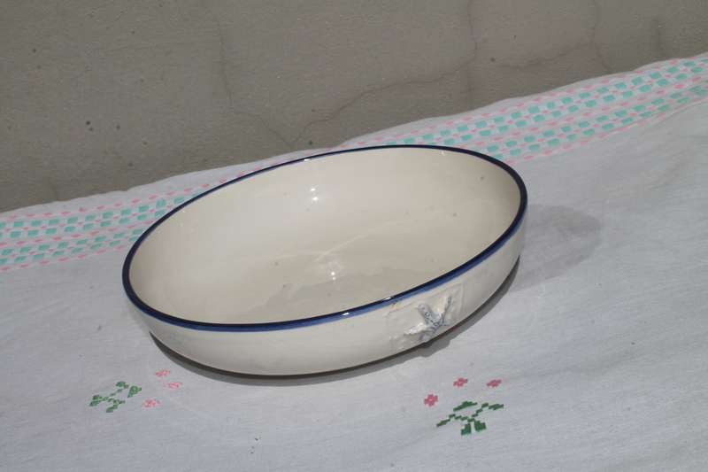 White Bowl with Blue Trim