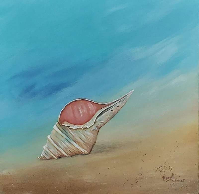 Trumpet Sea Shell Origina Acrylic Canvas Painting