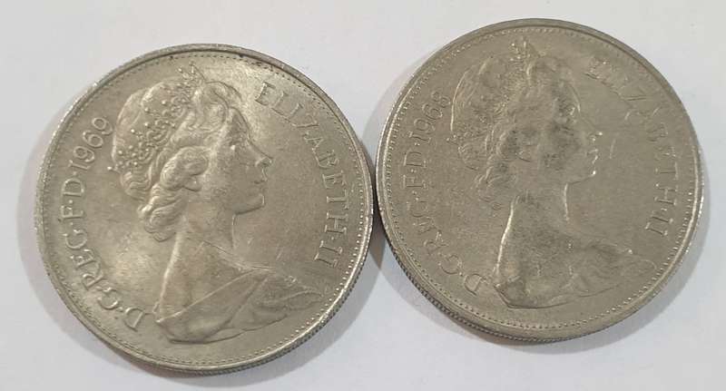 HIGH GRADE - 1968 and 1969 UK 10 New Pence , Queen Elizabeth II coins @@ R1 No reserve
