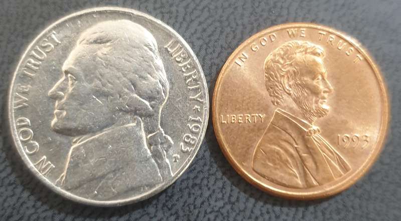 USA 1983 and 1993 5c and 1 penny coins - 1 bid for both coins- 1 bid for both coins