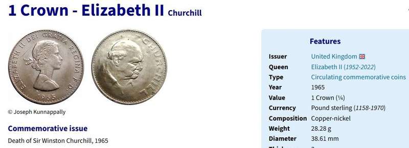1965 United Kingdom  - Commemorative issue Elizabeth II Churchill Crown  @@ R1 No reserve
