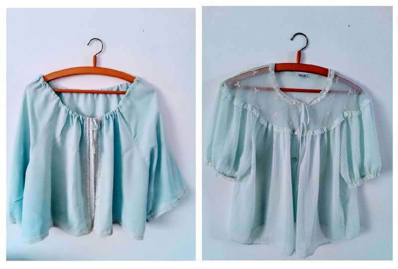 Two lovely vintage 1950`s pale blue bed jackets