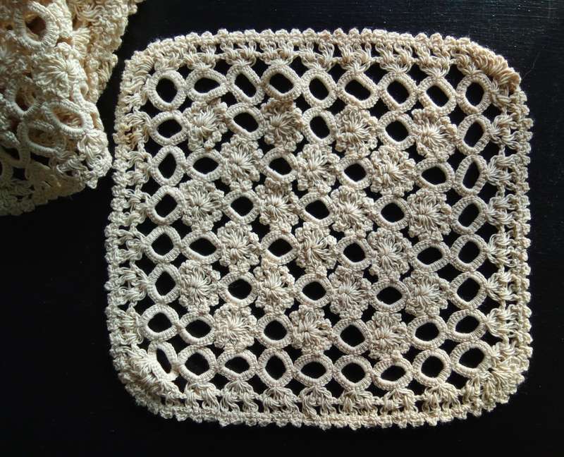 Five Exquisite crocheted squares - about 26x26cms